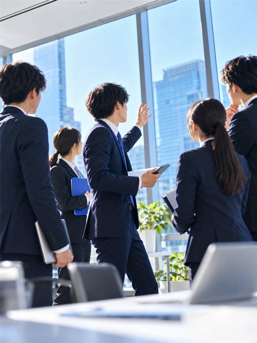 朝礼で声を出す若手営業チーム